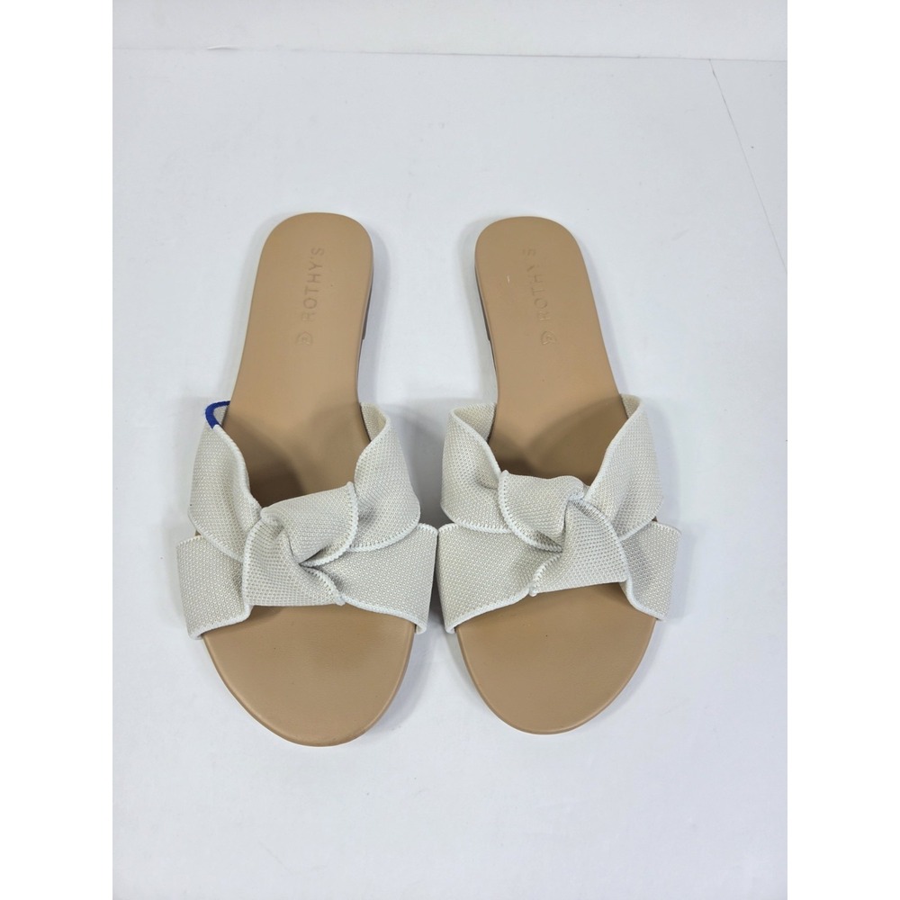 Rothys The Knot Slide Sandals Sand Off White Knit Flat Shoes Women Sz 8